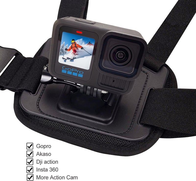 Suptig Chest Mount, Adjustable Chest Strap, Breathable Material Compatible for Gopro Hero 12 Hero 11 Hero 10 Hero 9 Hero 8 Hero 7 Hero 5 Hero 4 Hero 3, AKASO, DJI osmo and More Action Cameras (Black) - Image 2
